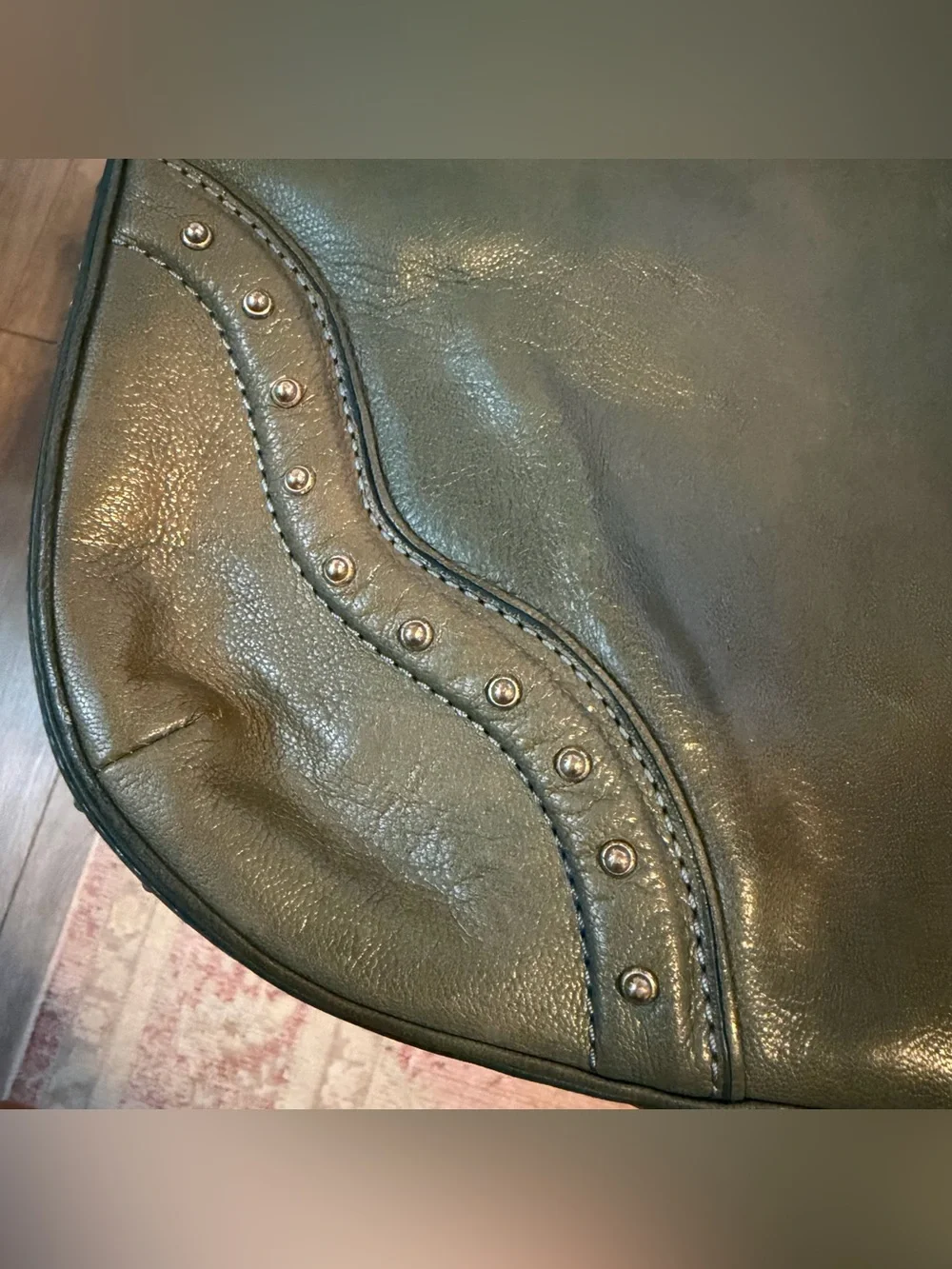Vintage Michael Kors Teal Studded Leather Hobo Shoulder Bag Large